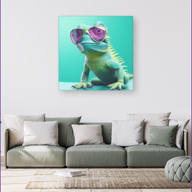 Warren Reed - Designer Happy Splashart Iguana Wearing Glasses Canvas - Size: w40 inch x h40 inch - image 1