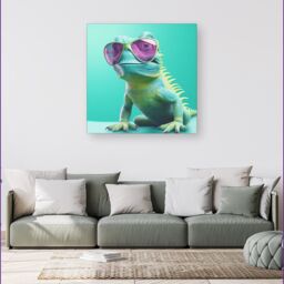 Warren Reed - Designer Happy Splashart Iguana Wearing Glasses Canvas - Size: w40 inch x h40 inch - thumbnail 1