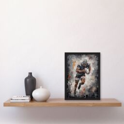 Artery8 Wall Art Print Rugby Fan Artwork World Cup Forward With Ball Action Painting For Him Man Cave Art Framed in Grey - Size: A4 - thumbnail 4