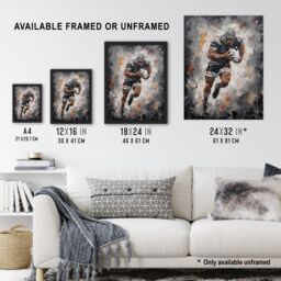 Artery8 Wall Art Print Rugby Fan Artwork World Cup Forward With Ball Action Painting For Him Man Cave Art Framed in Grey - Size: A4 - thumbnail 3