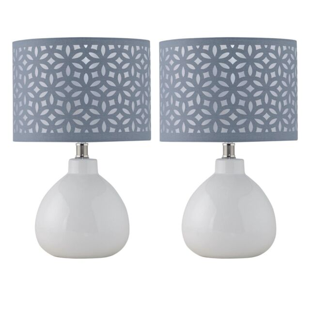 First Choice Lighting Set of 2 Tuscan - White Ceramic Lamps with Grey Cut Out Shade - image 1