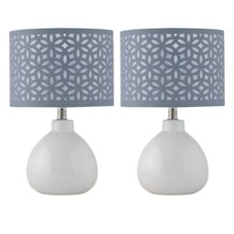 First Choice Lighting Set of 2 Tuscan - White Ceramic Lamps with Grey Cut Out Shade - thumbnail 1