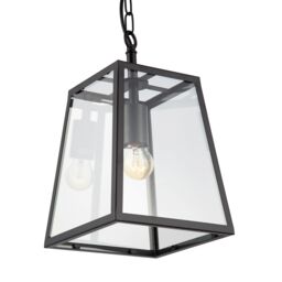 Happy Homewares Classic Lantern Pendant Ceiling Light in Matte Black with Clear Glass Sides - thumbnail 2