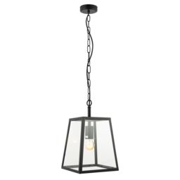 Happy Homewares Classic Lantern Pendant Ceiling Light in Matte Black with Clear Glass Sides - thumbnail 1