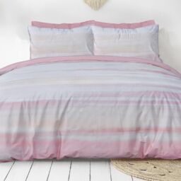 Smart Living Luxury Hotel Quality Reversible Ribbed Velvet Duvet Cover with Pillowcases in Pink - Size: King - thumbnail 1
