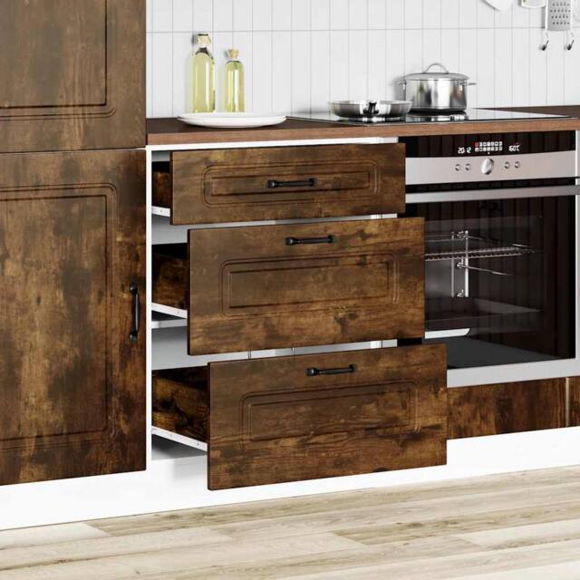 Berkfield Home Kitchen Base Cabinet Kalmar Smoked Oak Engineered Wood in Brown - image 1