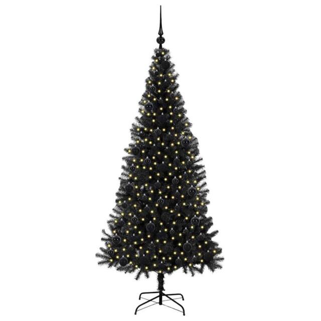 Berkfield Home Lush Christmas Tree with 300 LEDs with Stand Black 180 cm PVC - image 1