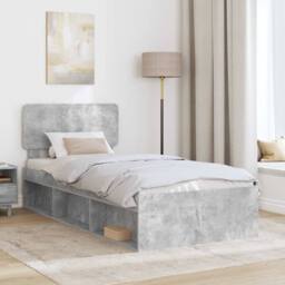 Berkfield Home Bed Frame with Headboard Concerte 90 x 200 cm Solid Pine Wood in Grey - thumbnail 3