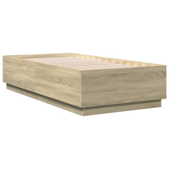 Berkfield Home Durable Bed Frame with LED without Mattress Sonoma Oak 75x190 cm in Light Tan - Size: Small Single - image 1