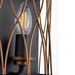 Loops Ceiling Lamp & 2x Matching Wall Light Bronze Matt Black Metal Vintage Bulb Cage - thumbnail 3