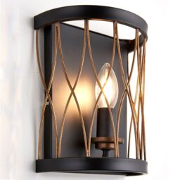 Loops Ceiling Lamp & 2x Matching Wall Light Bronze Matt Black Metal Vintage Bulb Cage - thumbnail 4