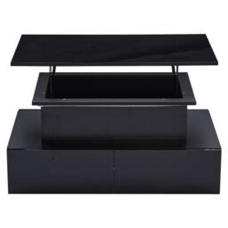 BTM Rectangular Lift Table with LED & 4 Drawers, High Gloss in Black - thumbnail 4