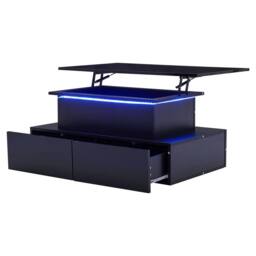 BTM Rectangular Lift Table with LED & 4 Drawers, High Gloss in Black - thumbnail 3