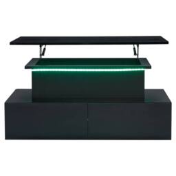 BTM Rectangular Lift Table with LED & 4 Drawers, High Gloss in Black - thumbnail 6
