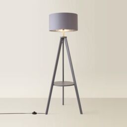 ValueLights Morrigan Grey Wood Tripod Floor Lamp with Chrome Shade & Bulb - thumbnail 6