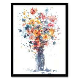Artery8 Wall Art Print Wildflower Bouquet in Vase Abstract Watercolour Art Framed Poster in Black - Size: A4 - thumbnail 1