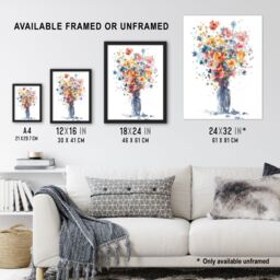 Artery8 Wall Art Print Wildflower Bouquet in Vase Abstract Watercolour Art Framed Poster in Black - Size: A4 - thumbnail 3