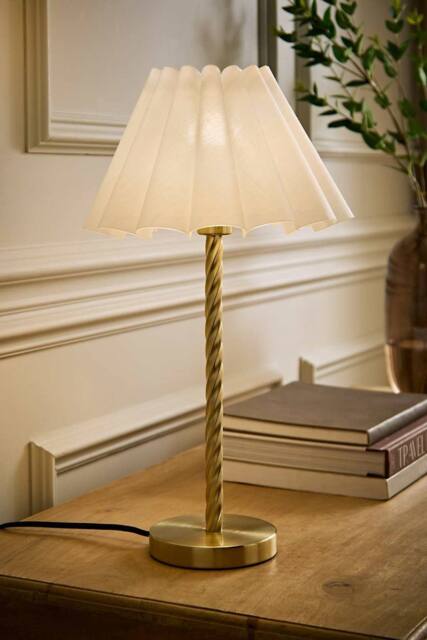 ValueLights Maura Scallop Pleated Tapered Shade Brushed Gold Twist Table Lamp - image 1
