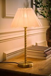 ValueLights Maura Scallop Pleated Tapered Shade Brushed Gold Twist Table Lamp - thumbnail 2