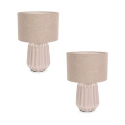 ValueLights Zak Pair Pleated Textured Ceramic Table Lamps with matching Fabric Lamp Shades in Cream - thumbnail 2