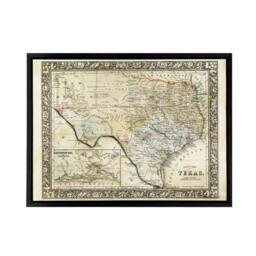 "Artery8 Mitchell 1860 Map Texas County USA State Framed Canvas Wall Art Print in Beige - Size: W12"" x H16""" - thumbnail 1