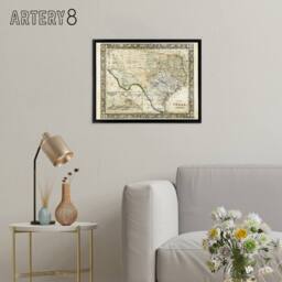 "Artery8 Mitchell 1860 Map Texas County USA State Framed Canvas Wall Art Print in Beige - Size: W12"" x H16""" - thumbnail 3