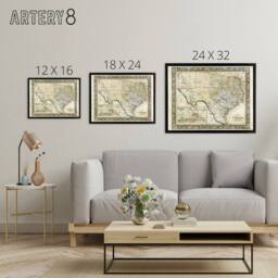 "Artery8 Mitchell 1860 Map Texas County USA State Framed Canvas Wall Art Print in Beige - Size: W12"" x H16""" - thumbnail 4