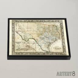 "Artery8 Mitchell 1860 Map Texas County USA State Framed Canvas Wall Art Print in Beige - Size: W12"" x H16""" - thumbnail 2