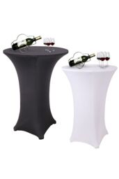 "Neel Blue Cocktail Spandex Tablecloth High Top Round Table Cover, 32"" x 43"" in White" - thumbnail 6