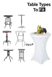 "Neel Blue Cocktail Spandex Tablecloth High Top Round Table Cover, 32"" x 43"" in White" - thumbnail 3