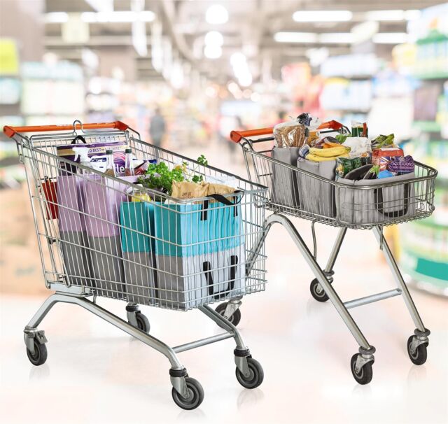 mysmartbuy Foldable 2-in-1 Trolley Tote Bags - Reusable & Expandable Strong Durable PVC Coated Shopping Bag Set - image 1