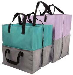 mysmartbuy Foldable 2-in-1 Trolley Tote Bags - Reusable & Expandable Strong Durable PVC Coated Shopping Bag Set - thumbnail 2