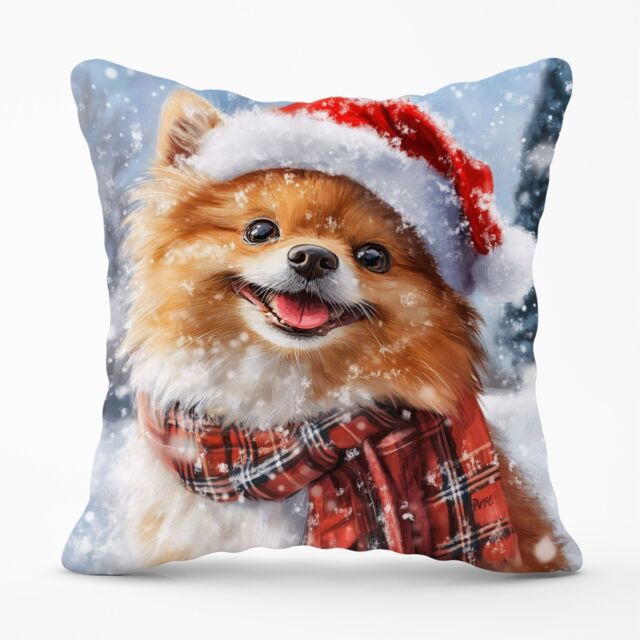 Warren Reed - Designer Christmas Pomeranian Cushion in Brown - Size: 60 cm x 60 cm - image 1