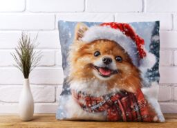 Warren Reed - Designer Christmas Pomeranian Cushion in Brown - Size: 60 cm x 60 cm - thumbnail 2