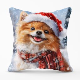 Warren Reed - Designer Christmas Pomeranian Cushion in Brown - Size: 60 cm x 60 cm - thumbnail 1