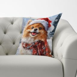 Warren Reed - Designer Christmas Pomeranian Cushion in Brown - Size: 60 cm x 60 cm - thumbnail 3
