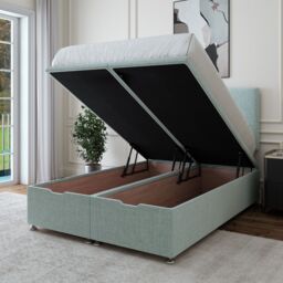 Bedmaster Linen Ottoman Divan Base & Plain Headboard in Duck Egg Blue - Size: Single - thumbnail 3