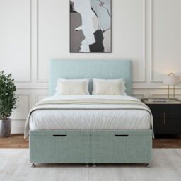 Bedmaster Linen Ottoman Divan Base & Plain Headboard in Duck Egg Blue - Size: Single - thumbnail 2