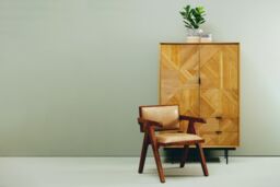 Orsina Natural Wooden Cabinet, Carved Geometric Wood-Effect Front, Rustic Wood Storage Cabinet on Black Metal Legs - thumbnail 4