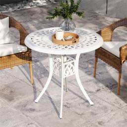EONLION White-78 cm Round Garden Dining Table in White - Size: 100 cm - thumbnail 1