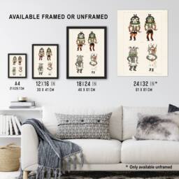 "Artery8 Drawing from Hopi Natives Hopi Kachinas Vintage Wall Art Print Poster in White - Size: W24"" x H32""" - thumbnail 3