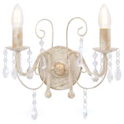 Berkfield Home Wall Lamp with Beads Antique White 2 x E14 Bulbs in Off-White - thumbnail 1
