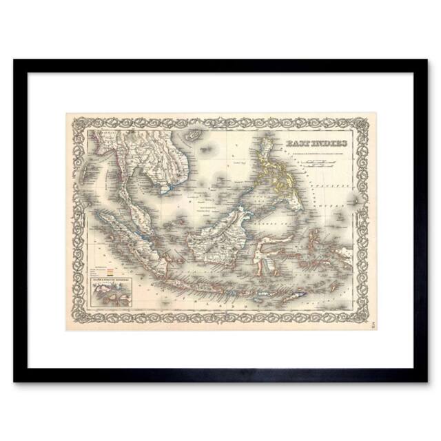 "Artery8 1855 Colton Map The East Indies Singapore Thailand Borneo Framed Art in Beige - Size: W12"" x H16""" - image 1