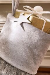 Dibor Set of 4 Traditional Grey Faux Fur Xmas Gift Christmas Stocking in Dark Brown - Size: 4 Pack - thumbnail 2
