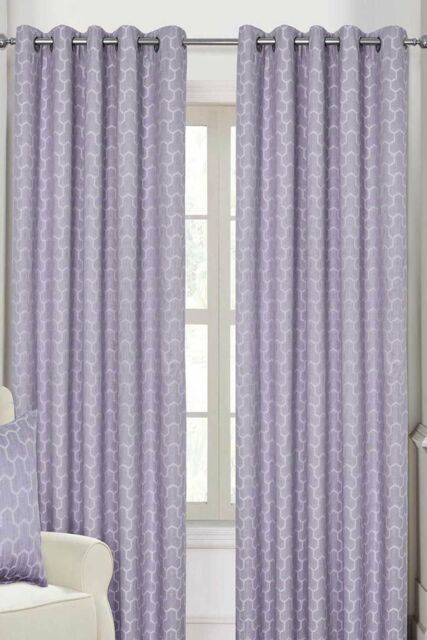 Homescapes Geometric Jacquard Blackout Eyelet Curtain Pair in Lilac - Size: 228 cm width x 183 cm drop - image 1