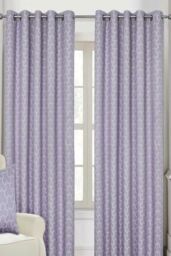 Homescapes Geometric Jacquard Blackout Eyelet Curtain Pair in Lilac - Size: 228 cm width x 183 cm drop - thumbnail 1