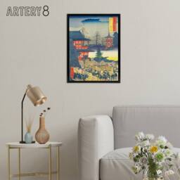 "Artery8 Asakusa Fair Edo Province Framed Canvas Japanese Wall Art Print in Blue - Size: W12"" x H16""" - thumbnail 3