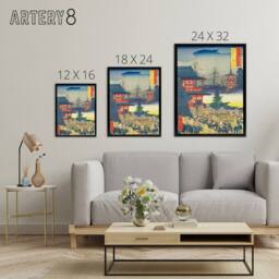 "Artery8 Asakusa Fair Edo Province Framed Canvas Japanese Wall Art Print in Blue - Size: W12"" x H16""" - thumbnail 4