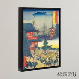 "Artery8 Asakusa Fair Edo Province Framed Canvas Japanese Wall Art Print in Blue - Size: W12"" x H16""" - thumbnail 2