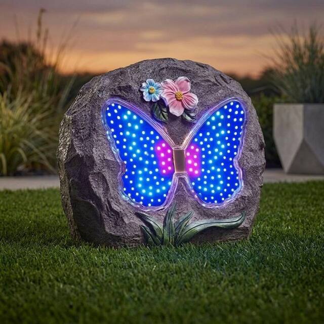 Garden Greatness Papillon Animated Solar Garden Rock Light in Grey - Size: 1 Pack - image 1